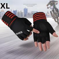 1Pair Body Building Gym Training Fitness Weight Lifting Gloves Wrist Wraps Workout Half Finger For Men And Women XL raudona