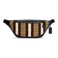 Coach Warren Belt Bag Fanny Pack Signature Canvas with Varsity Stripe & Pebbled Leather Men's Crossbody Bag, Casual Daily Travel Commute C5292-QBPKC Gift Box Set (Basic Set+Yellow Box)