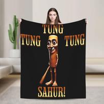 Tung Tung Sahur Warm Soft Blankets  Boy Girl Plush Bedding Throws Novelty Living Room Flannel Bedspread Sofa Bed Cover 100x150cm