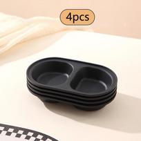 4 pcs, Black Divided Dipping Sauce Bowls,Oval Divided Appetizer Plates, Reusable, Dishwasher Safe, Suitable for Sushi Soy Sauce, Condiments 4 pcs
