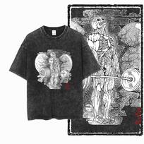 Deadlift For Life Skeleton Gym Motivation Tees Vintage Washed Black Oversized Workout Streetwear Collection S