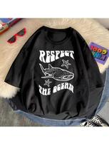 Respect The Ocean Protecting Whales Print Wounisex T-Shirts Fitting Oversized T-Shirt Leisure Soft Tshirt Pleasure Breathable Tops S įvairiaspalvis