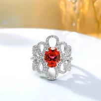 2024 Trend: Ruby Inlaid Diamond & Zirconia Camellia Open Ring for Women Adjustable Size