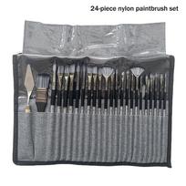 24 Nylon Brush Set Silver Gray Rod Pen Curtain Oil Brush Gouache, Artistic Painting Brush,Cloth Bag Storage B