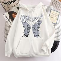 Zip Up Sweater Vintage Butterfly Hoodie Women's Coat Top S balta