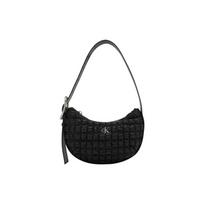 Calvin Klein Silver letter logo pleated checkered texture zipper closure PU half-moon bag hand-held shoulder bag women's black juoda