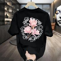 Men’s Summer Loose Fit Hong Kong Print T-Shirt - Trendy Round Neck with Tie Clip