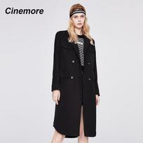 CINEMORE Naujas, 2022 m. įtemptas paltas Madingas ilgas, aplenkiamas apykakle, vienspalvis Dvigubas Elegant Causal Moteriškas megztinis nuo vėjo 92254 S juoda