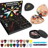 Guitar Pick Advent Calendar 2025, with 20 Colorful Guitar Picks,2 Special Oud Picks Leather Pick Holder Metal Tin Case,Rock Fans  Musical Collectors juoda