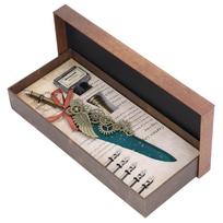 Feather Pen European Style British Retro Style Gold Stainless Steel Carved Feather Pen Business Dip Pen Gift Box Set