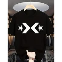 European sizes Men's Gym Shirt - Lightweight Breathable Workout Top with Black & White Star Graphic, Athletic Office Casual T-Shirt S juoda
