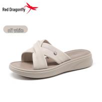 Red Dragonfly Women's Thick-Soled Height-Increasing Genuine Leather Flip-Flops Sandals 37 pilkšvai balta