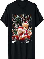Teddy Bears And Christmas Tree In Red Car T-Shirt S įvairiaspalvis