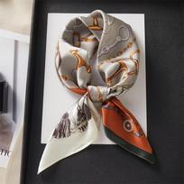 Green coffee horseshoe buckle 100% mulberry silk square scarf silk scarf women's fashion versatile decoration with suit spring and autumn thin 68*68cm