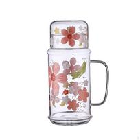 Glass Pitcher and Cup Set Heat Resistant Water Carafe with Tumbler Lid Nightstand Jug for
