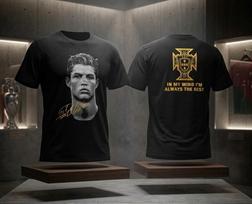 Cristiano Ronaldo vintažiniai marškinėliai, juodi auksiniai futbolo gerbėjų marškinėliai, unisex futbolas 4XL