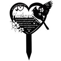 Memorial Plaque for Husband Outdoor Garden Grave Marker Heart Shaped Plaque with Bird and Flower Design for Cemetery Decoration