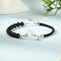 Bamboo Joint Ping An Kou Couple Bracelet: S925 Sterling Silver with Agate/Hetian Jade Beads - New Chinese Style. S925 Silver