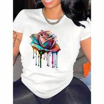 Roses  Print T-Shirt, Short Sleeve Crew Neck Casual Top For Summer & Spring, Wounisex's Clothing S įvairiaspalvis