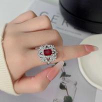 Hollow Gemstone Set: Ruby Ring, Necklace & Earrings for Women