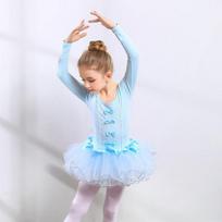 Elegantiška mergaičių baleto suknelė pavasario rudeniui ilgomis rankovėmis šokių suknelė sportinė suknelė Vaikų mažylių gimnastikos treniruotėms šokių pėdkelnės 160cm mėlyna