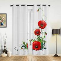 Šiuolaikinės langų užuolaidos Žydinčios raudonos aguonų gėlės Prabangios mados užuolaidos svetainei miegamojo virtuvei užuolaidos 135W x 60H(cm) x1