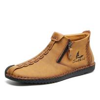 Hand Stitching Split Leather Comfortable Slip On Men Ankle Boots Retro Casual Work Daily Walking Mens Footwear 41 ruda