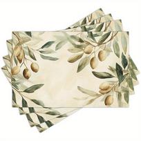 4pcs Watercolor Olive Leaf Placemats – Washable, Rectangular Design, Ideal for Dining, Kitchen & Holiday Decor 4PCS