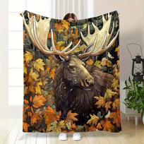 Autumn Moose Blanket, Soft Cozy Throw with Vibrant Fall Leaves Design, Perfect Gift for Nature Lovers and Home Decor Enthusiasts 130x150cm