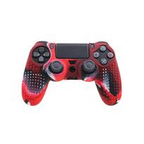 Camouflage Red Silicone Case + 8 Thumb Grips Set for PS4 Controller - Anti-Slip Protector raudona