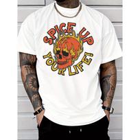 Men'S Casual Black T-Shirt Flame Skull Graphic Spice Up Your Life Slogan Street Style Fashion Adult Male Casual Wear S balta