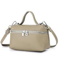 New niche temperament lunch box bag, genuine leather women's bag, portable box bag, first layer cowhide simple shoulder messenger bag pilka spalva