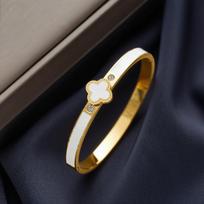 Elegant Titanium Steel Clover Bracelet: Women's Epoxy, Rhinestones, Colorfast Luxury