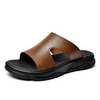 Men's Genuine Leather Non-Slip Flip-Flops - Thick-Soled and Fashionable Summer Sandals for Outdoor Use. 39