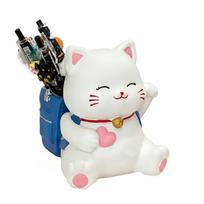 Creative Desktop Storage Container Maneki Neko Figurine Desk Organizer Pen Holder Cute Cat Design for Office and Home Use mėlyna