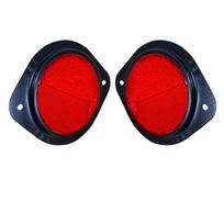 2X Red Reflex Reflector Mini Light | 80mm Lens | Steel Ring + PMMA Acrylic | Black Plastic Base | Tractor Truck Trailer Universal raudona