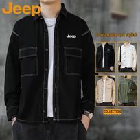 JEEP Men's Lapel Long Sleeve Casual Workwear Shirt M juoda