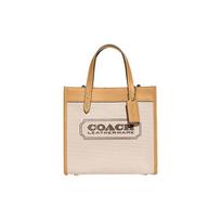 Coach Field 22 Logo Badge Quilted Snap Fabric And Leather Tote Bag Women tote bags Khaki CH740-B4VPJ Basic Set (Bag+Dust Bag)