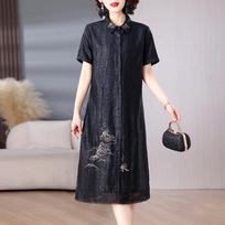 Plus Size Tummy Concealing Xiangyun Silk Dress with Cracked Pattern and New Chinese Style Cardigan 4XL juoda