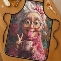Funny Grandma Apron, Quirky Old Lady Print Kitchen Bib, Novelty Cooking Gift for Women, Unique Chef Apron 38X47cm(15X19in)