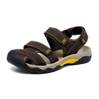Large Size Genuine Leather Men Sandals Summer Non-slip Open Toe Outdoor Casual Walking Beach Sandals for Men 38 tamsiai ruda spalva