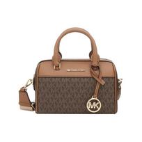 Michael Kors Mk Jet Set Travel Classic Monogram Printed Commuter Fashion Letter Logo Boston Bag Crossbody Shoulder PVC Tote Bag 35S2GTFC0B-BROWN Basic Set (Bag)