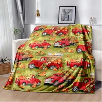 Cartoon Farm Tractor Flannel Blanket, Soft Warm Throw with Red Tractor & Barn Print, Cozy Bedding for Little Farmer Fans 80cm x 120cm