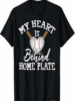 My Heart Is Behind Home Plate Baseball Bat Mom Dad T-Shirt S įvairiaspalvis