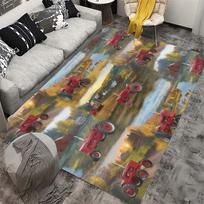 Farm Tractor Themed Play Rug, Soft Non-Slip Carpet with Green Harvesters & Crops Pattern, for Kids Bedroom & Playroom 40x60cm( 15x23in )