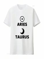 unisex Aries Sun Taurus Moon Astrology Design T Shirt White Vintage Washed Soft Fashion Breathable Homme Graphic Designer Clothes S įvairiaspalvis