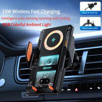 Transparent Car Wireless Charger Mount, Auto Sensing Electric Clamp, LED Air Vent Phone Holder, 15W Fast Charging with Power-Off Release for iPhone juoda