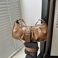 Pu Leather Buckle Armpit Bag Vintage Spicy Girl Handbag New Y2k Shoulder Bag  Female chaki