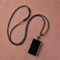 Black Volcanic Glass Tag Pendant Universal Fit Plain Peace Amulet Adjustable Cord Rectangular