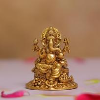 Brass Ganesha Idol - Small 5 cm Ganpati Murti Statue for Home Pooja Decor and Car Dashboard,